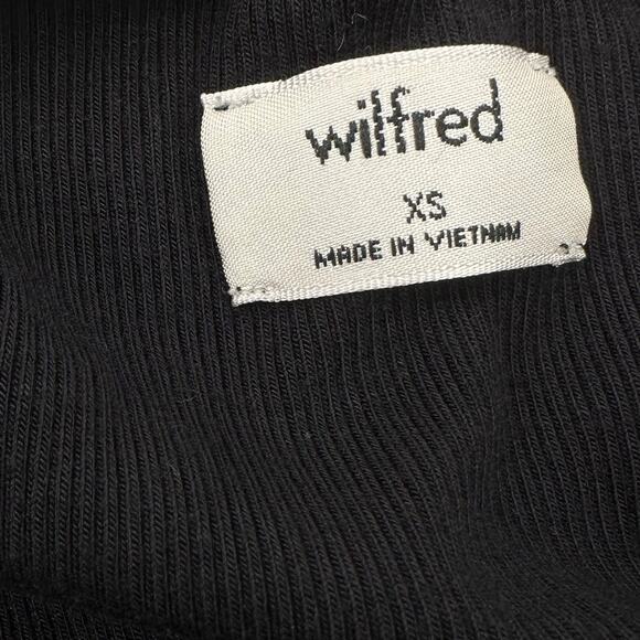 Wilfred Aritzia Long Sleeve Ribbed Ruffled Deep V-Neck Bodysuit XS Black Tank - Picture 7 of 7